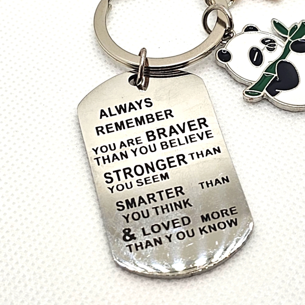 NEW! Panda 🐼 "You Are Braver" Affirmation Enamel Keychain/ Bag 🎒 👜 Charm - Picture 6 of 7